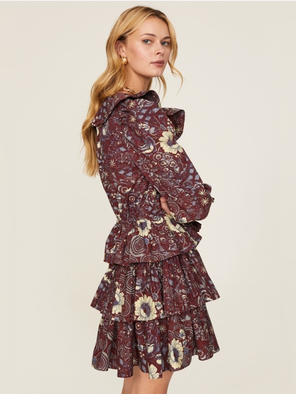 ULLA JOHNSON Lola Floral Cotton Ruffle Mini Dress NEW Heliotrope Size 8